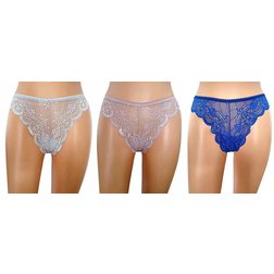 Krajkové brazilky 1628 - 3 pack módní barvy: pettalo + platino + blu elecrtic/S