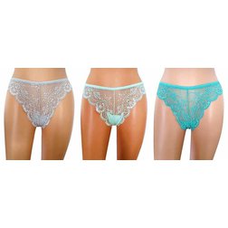 Krajkové brazilky 1628 - 3 pack módní barvy: platino + máta sv. + máta tm./S